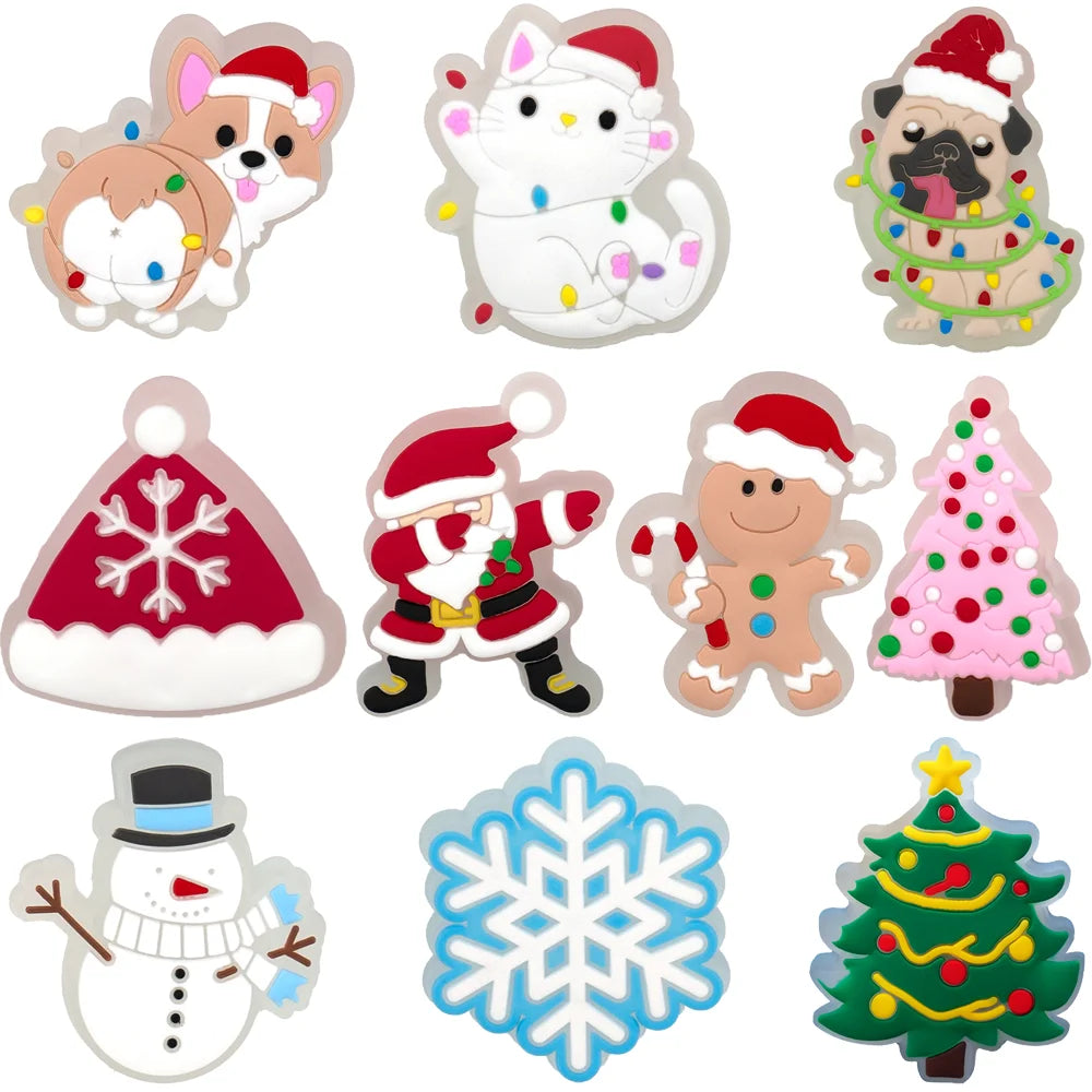 1–5 Stück neue Weihnachts-LED-Schuhanhänger, niedlicher Weihnachtsmann, Katze und Hund, Pin-Zubehör für Sandalen, Schuh-Clogs, Schnalle, Weihnachtsgeschenke