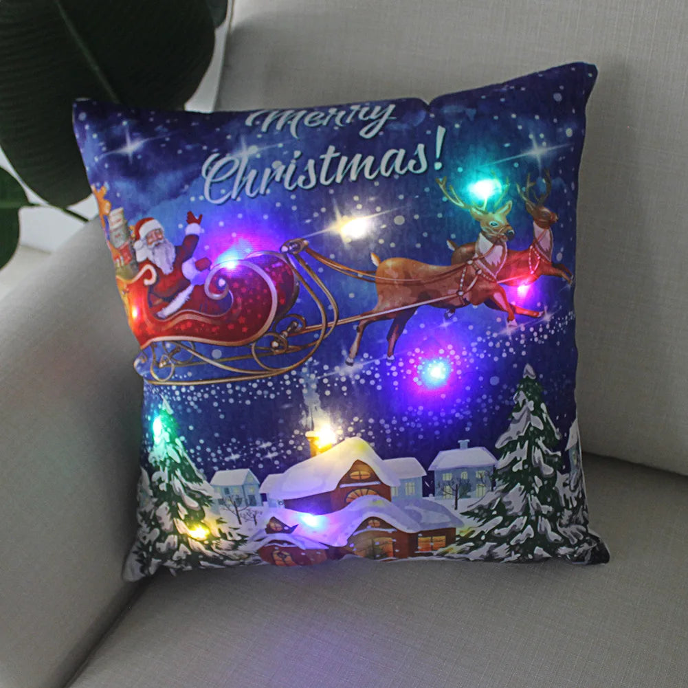 Neues leuchtendes Weihnachtslichtkissen, LED-Kissenbezug, superweiches Polyester, Heimdekoration, 45 cm