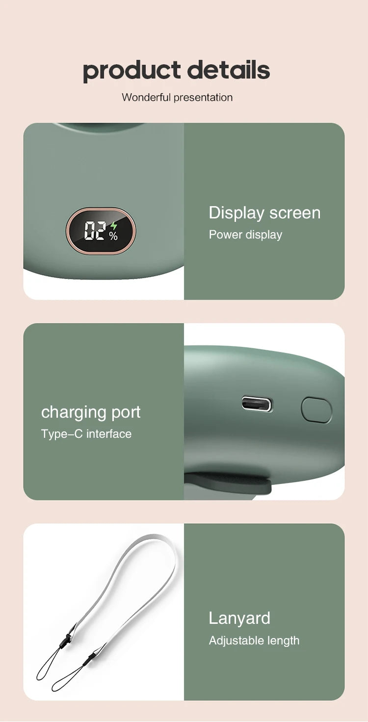 Mini ventilateur de cou portable à suspendre, sans pales, rechargeable par USB, idéal pour les sports de plein air et les voyages.