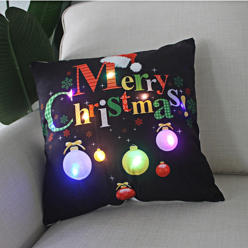 Neues leuchtendes Weihnachtslichtkissen, LED-Kissenbezug, superweiches Polyester, Heimdekoration, 45 cm