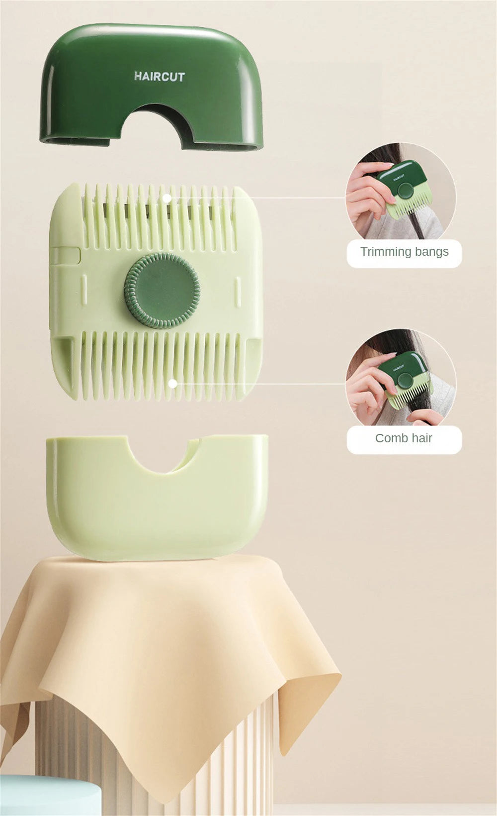 2-in-1-Baby-Haarschnitt- und Friseurkamm zum Trimmen von Pony und gebrochenem Haar, Pony-Trimmer, manuell, tragbar, für Kinder