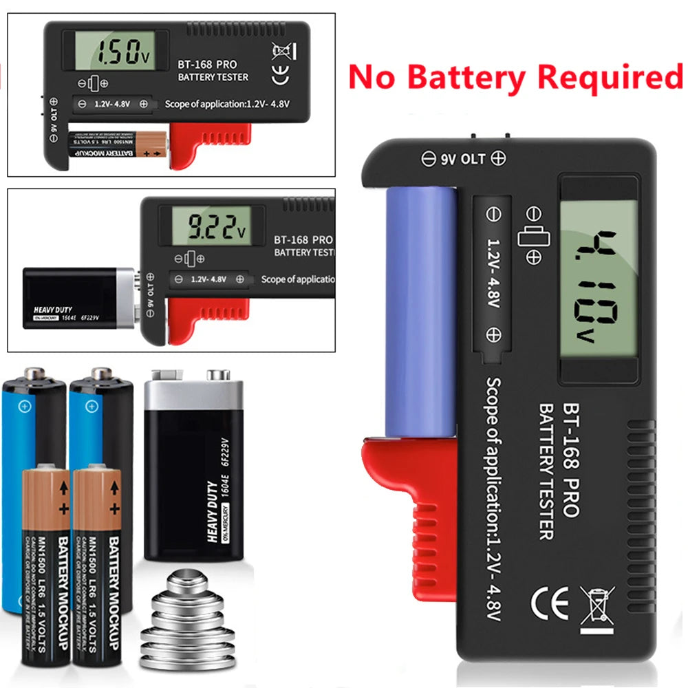 Digitaler Batterietester mit LCD-Display – für AA, AAA, C, D, 9V & Knopfzellen