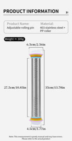 13,78 Zoll verstellbarer Nudelholz aus Edelstahl mit 4 abnehmbaren Ringen, Teigroller für Pizza-Keks-Backwerkzeuge