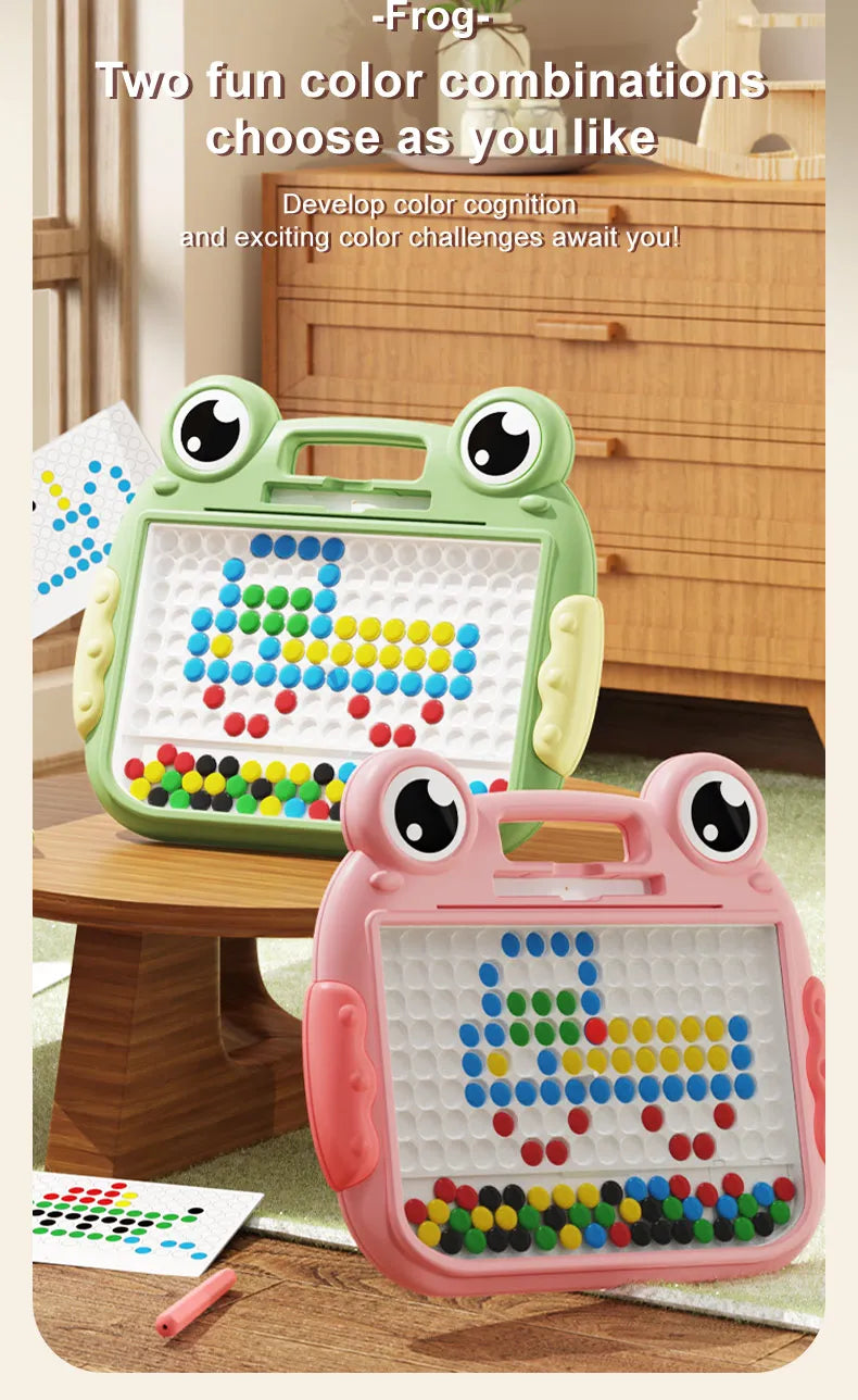 Montessori Kinder, Magnetisches Zeichenbrett, Spielzeug mit Magnetperlen und Stift, Niedliche Frösche, Großes Doodle-Brett für Kinder, Lernspielzeug