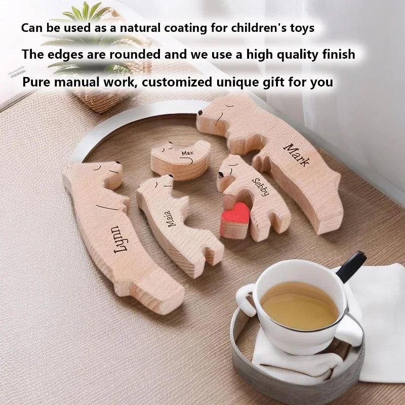 Kunst-Holzbär-Familienpuzzle, personalisierter Name, individuelle Heimdekoration, Thanksgiving, Weihnachten, Herzwärmungsgeschenk für Babymutter