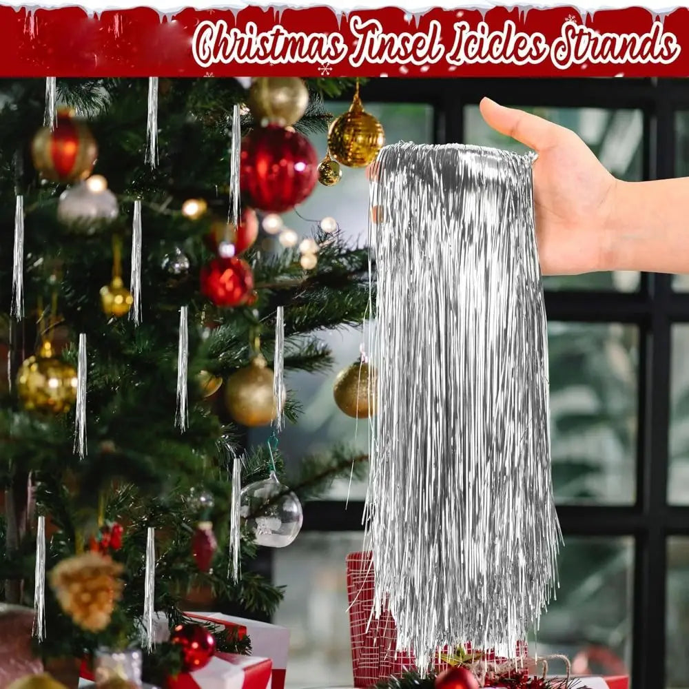 Wiederverwendbarer Weihnachtsbaum aus Metalldraht, Festivals, Dekor, silberfarben, Weihnachtsbaum, Lametta, Eiszapfen, schillernde Goldfarbe