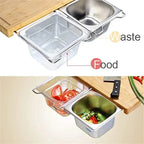 2025 erweiterbares Bambus-Schneidebrett-Set mit Tabletts und Box für die Küche, Saft-Trog, Schneidebrett-Werkzeuge, die gehackte Lebensmittel aufbewahren