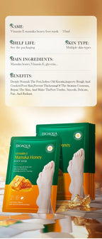 Manuka-Honig & Vitamin E Fußmaske – Tiefenpflege, Peeling & Reparatur für trockene, rissige Fersen, 1–10 Paar