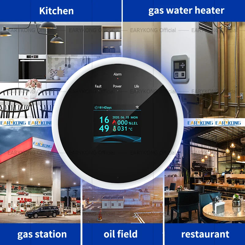 Tuya WiFi gas detector for home LPG natural gas leak alarm LED display, leak sensor, smart life app control
