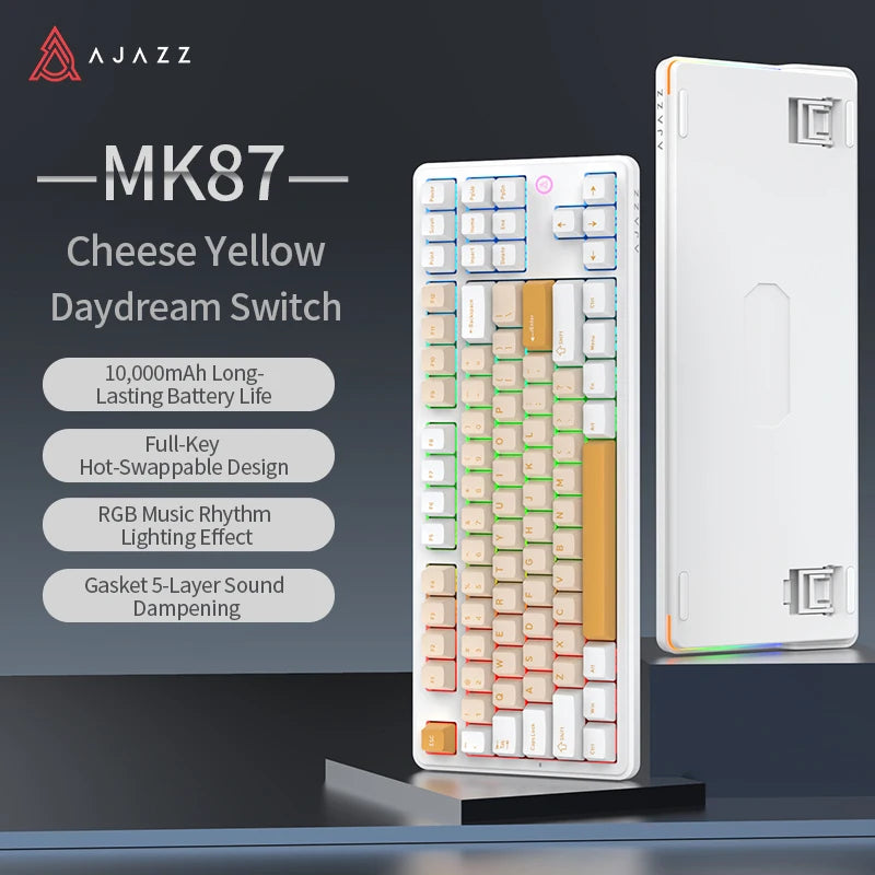 AJAZZ MK87 Drahtlose mechanische Tastatur 75 % Tri-Mode RGB PBT Tastenkappen Hot-Swap-Gaming-Tastaturdichtung 10000 mAh für Gamer PC/Mac