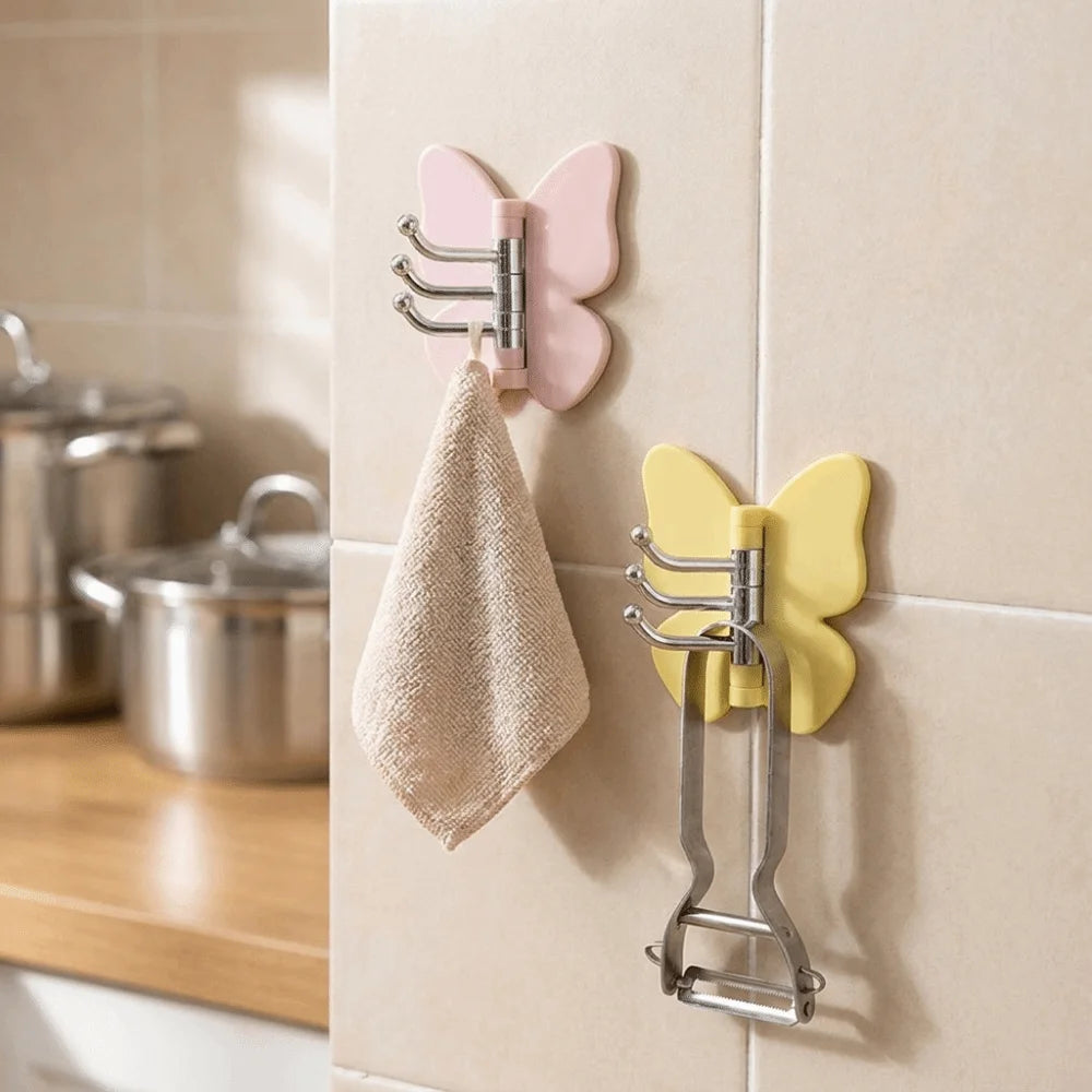 Schmetterlings-Wandhaken 4er-Set – Drehbar, Selbstklebend, Dekorativ | Rosa, Lila, Weiß, Gelb & Bunt
