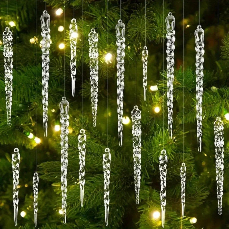 24 Stück klare Eiszapfen-Girlande – elegante hängende Eissäulen, schwere Drop-Dekorationen in verschiedenen Größen für Weihnachtsbaum, Weihnachtsgeschenke