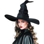Halloween Hexenhut mit Rüschen – Schwarzer Hexen- & Zauberer-Hut für Cosplay & Party