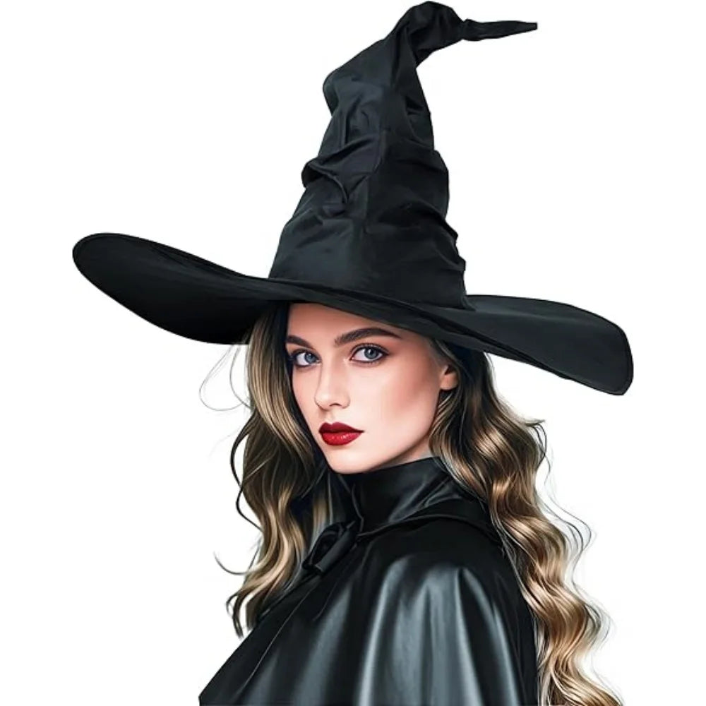 Halloween Hexenhut mit Rüschen – Schwarzer Hexen- & Zauberer-Hut für Cosplay & Party