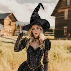 Halloween Hexenhut mit Rüschen – Schwarzer Hexen- & Zauberer-Hut für Cosplay & Party