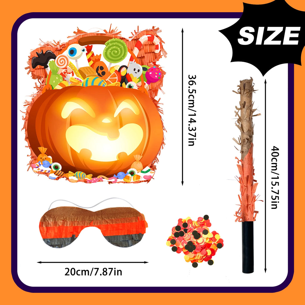 Halloween-Kürbis-Piñata-Bundle - Halloween-Piñata, Halloween-Partyspiele, Stock, Augenbinde usw., Halloween-Party-Dekorationen, Piñata