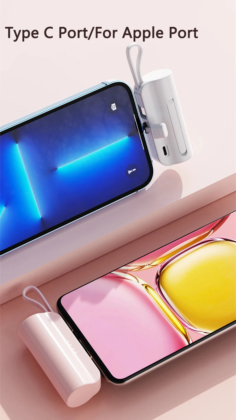 5000 mAh Kapsel Mini Power Bank für iPhone 14 Samsung Huawei Xiaomi Tragbares Ladegerät Powerbank mit Telefonhalter Ersatzakku