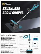 Gisam Akku-Schneepflug, bürstenlos, 33 cm Arbeitsbreite, kabellos, für Straßen und Höfe, kompatibel mit Makita 18V Akkus