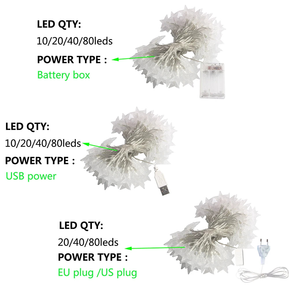 10l/20l/40l/80l LED Stern Lichterketten Weihnachts girlande Batterie USB angetrieben Hochzeits feier Vorhang String Lichterketten für zu Hause