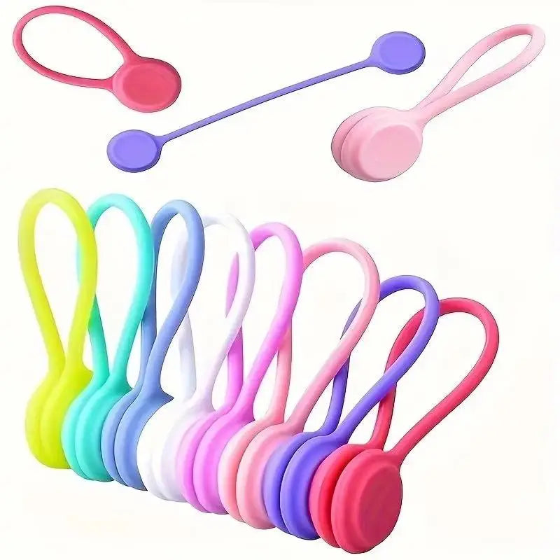 10 Stück wiederverwendbare magnetische Kabelbinder, Kabel-Organizer, Silikon-Magnetschnüre, Wickler für Ohrhörer, Sachen, Buchmarker, Kühlschrankmagnet-Krawatte