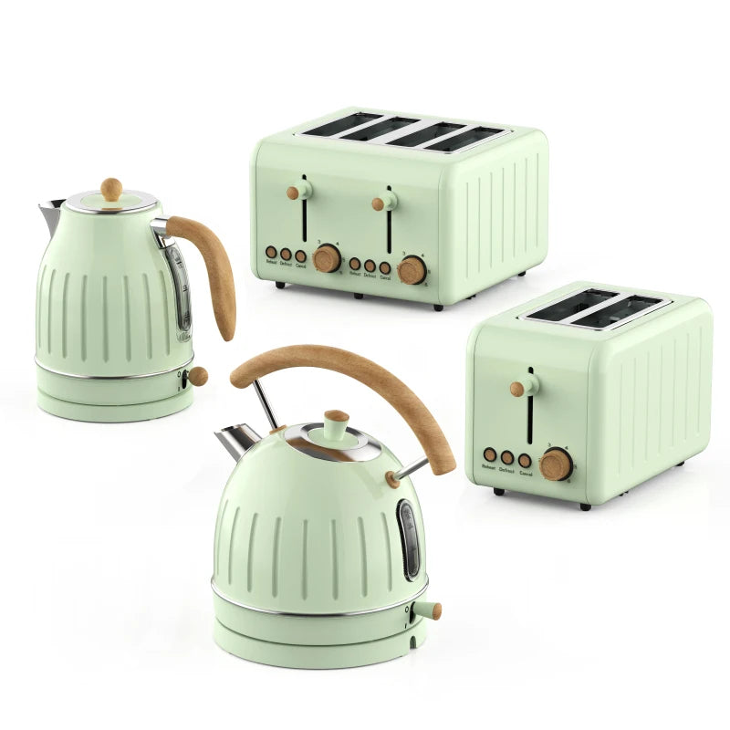 Retro-Frühstücksset, Geräte, 4-Scheiben-Toaster, elektrischer Wasserkocher und Toaster-Set, Saftmixer