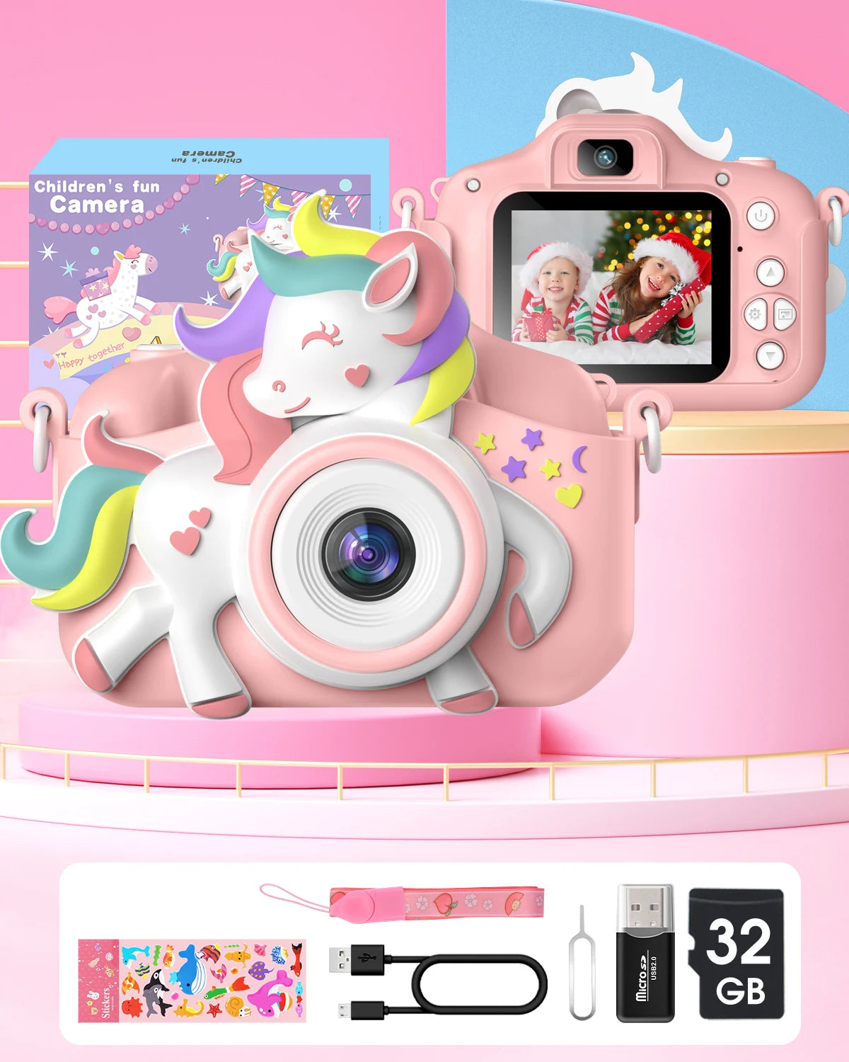 Mini-Kamera für Kinder, 20,0 MP, 1080P, HD-Digitalkamera, 2,0-Zoll-Bildschirm, Camcorder-Spielzeug mit 32-GB-Karte für Geburtstagsgeschenke im Alter von 6–12 Jahren