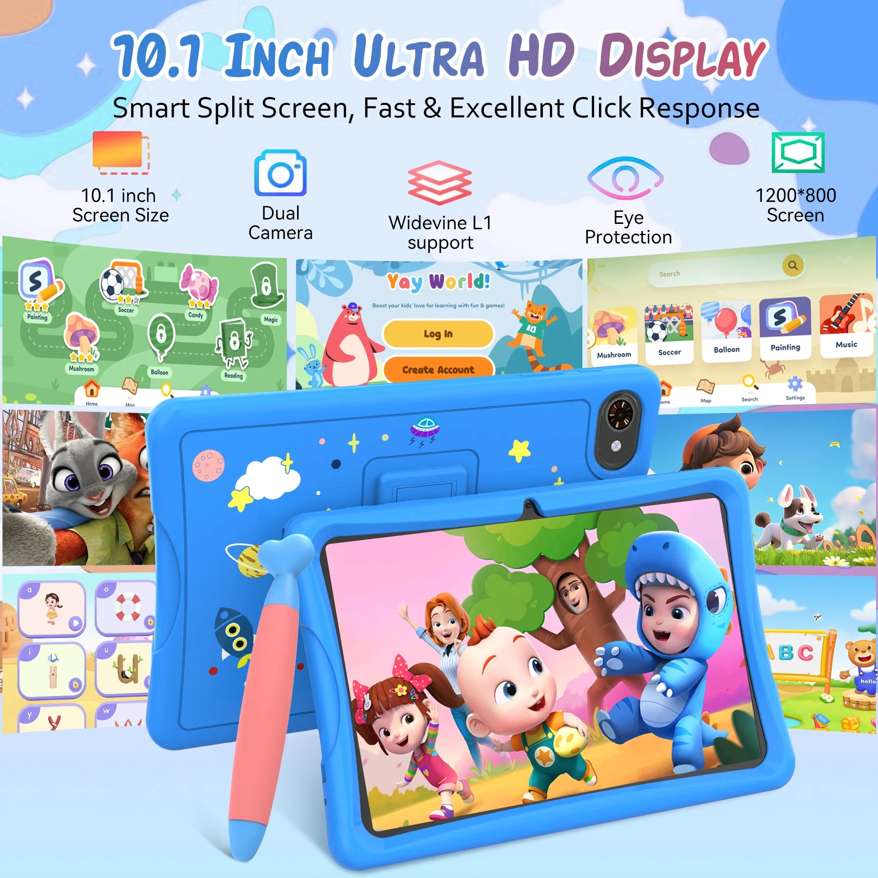 TABWEE K10 Kinder-Tablet 10'' Android 15, 4 GB RAM + 8 GB erweiterbar, 64 GB ROM, 5G WiFi, Widevine L1, 5000 mAh Kinder-Tablet-PC