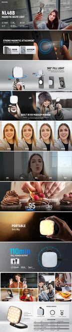 NEEWER BASICS Lumière Selfie Magnétique pour MagSafe iPhone, CRI95 700lx/0.3 Anneau d'Éclairage LED Pliable pour Téléphone avec Miroir pour Maquillage