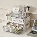 PVC-Kaffeestations-Organizer mit mehreren Schubladen, ausgestattet mit Aufbewahrungsmöglichkeiten für Tassen und Snacks sowie Fächern für Teebeutel – ideal für Küchenarbeitsplatten