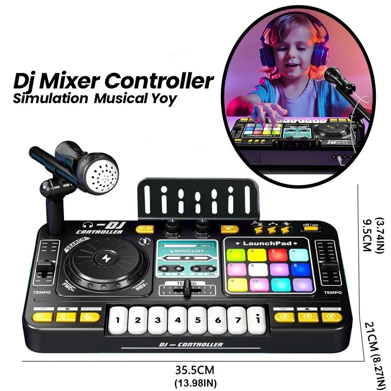 CONUSEA Kinder DJ-Mixer Controller – Bluetooth, Mikrofon, LED-Beleuchtung, Lernspielzeug | CE-Zertifiziert