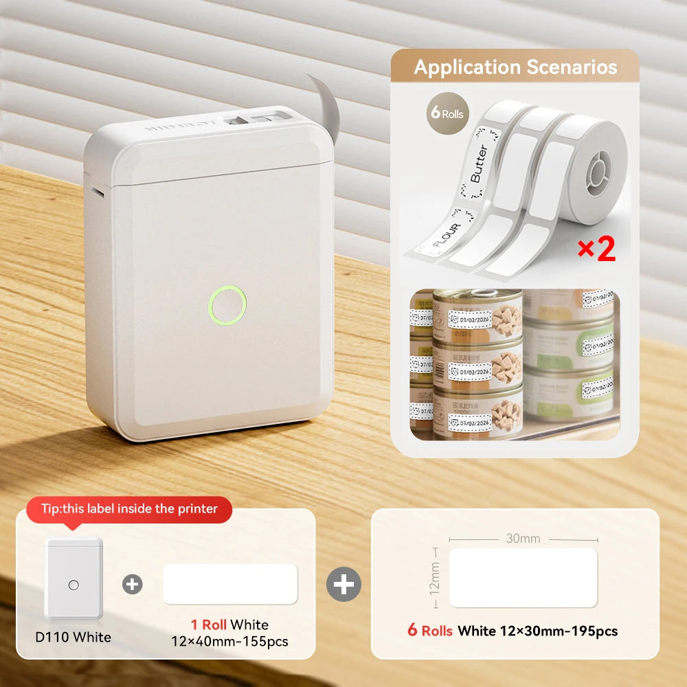 Niimbot D110 Mini Thermo-Etikettendrucker – Bluetooth, Tintenfrei, 203dpi, USB-C | iOS & Android | CE/FCC/RoHS | 3 Farben