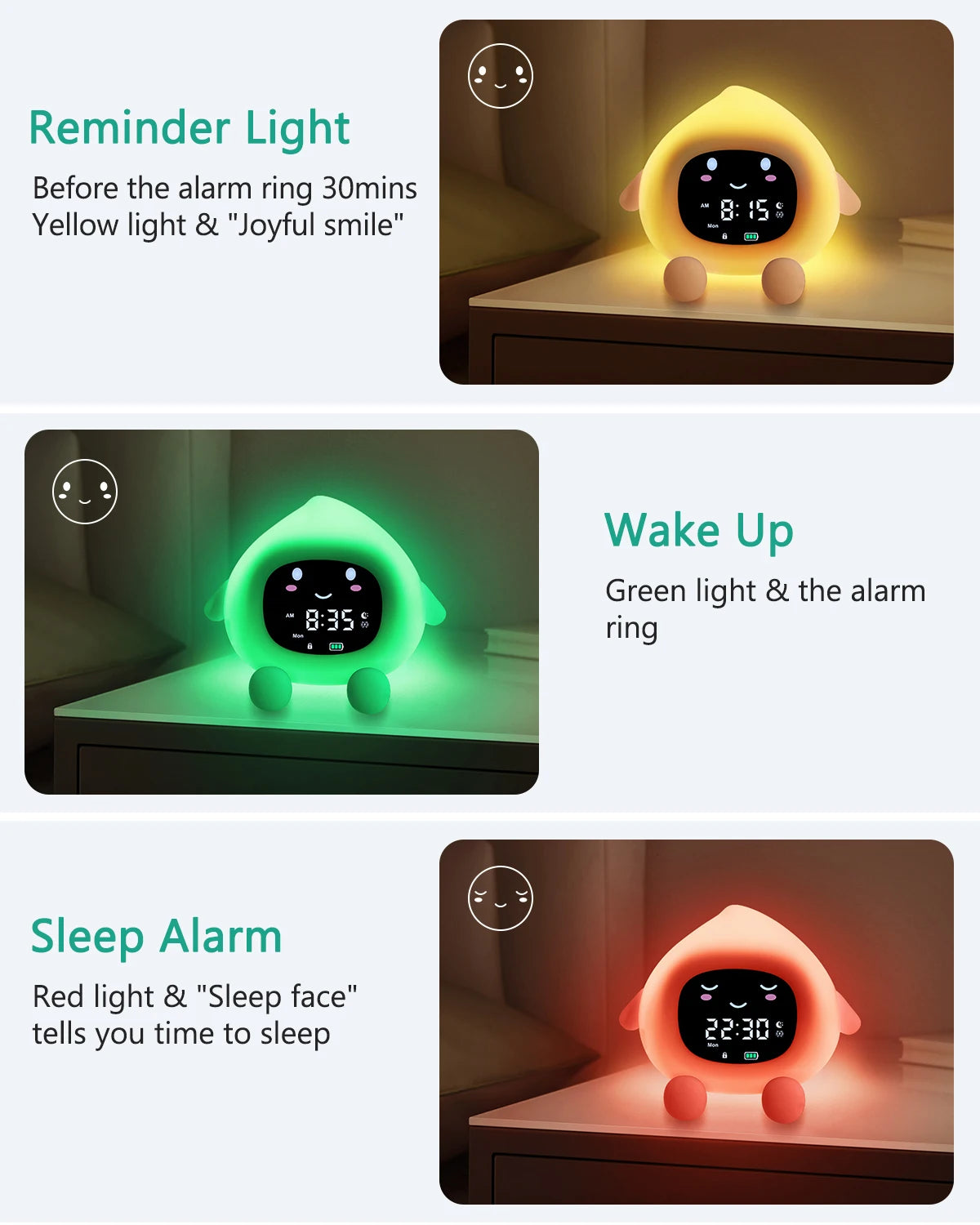 ORIA Kinderwecker & Schlaftrainer – Nachtlicht, OK-to-Wake, USB-C, Pfirsich-Design