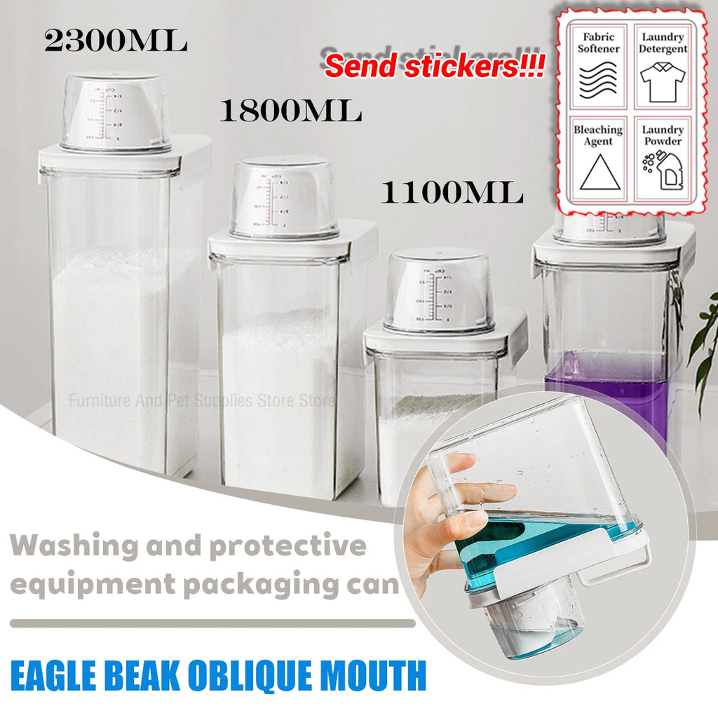 Boîte de rangement hermétique de 2 300 ml pour lessive en poudre, avec couvercle, pour céréales et eau de Javel, avec étiquettes