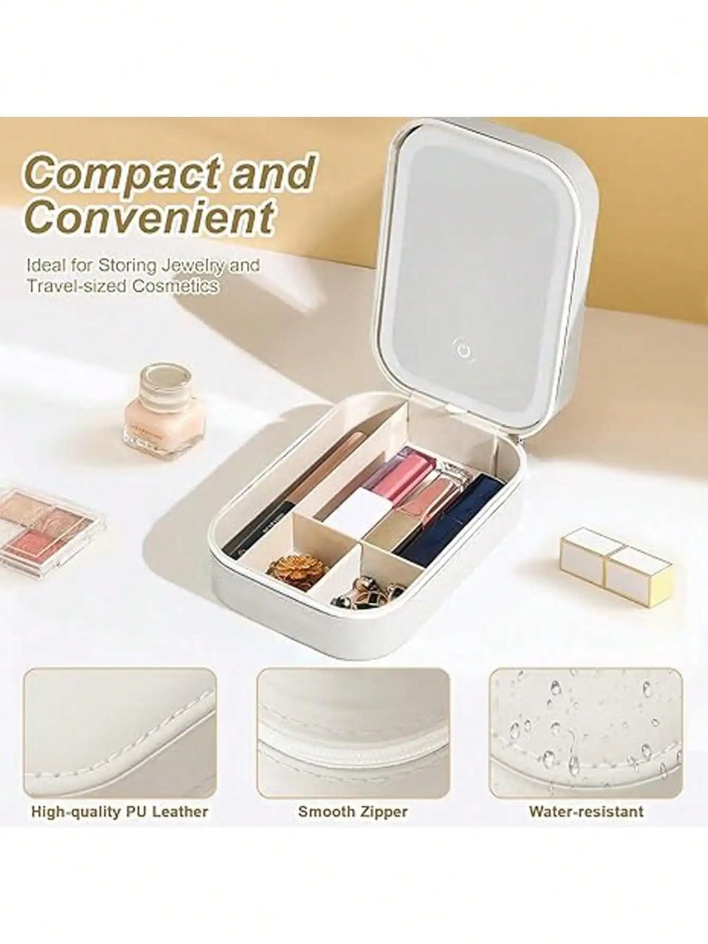 LED-beleuchtete Make-up-Tasche mit Spiegel – wiederaufladbarer Reise-Kosmetik-Organizer, verstellbare 3-Farben-Beleuchtung, Schmuckaufbewahrungskoffer