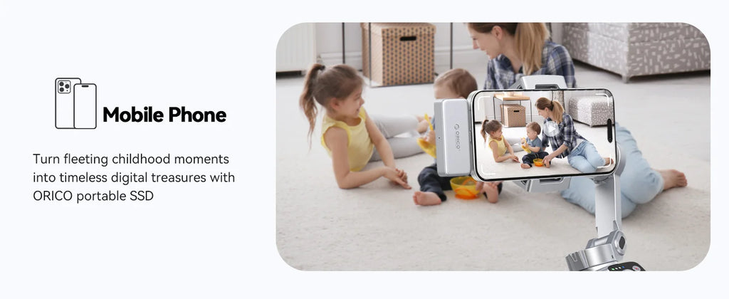 ORICO FlashPod 1 TB MINI magnetische tragbare SSD bis zu 2000 MB/s ProRes mit Direktstecker für iPhone 15 16 Serie, Tablets, Laptop
