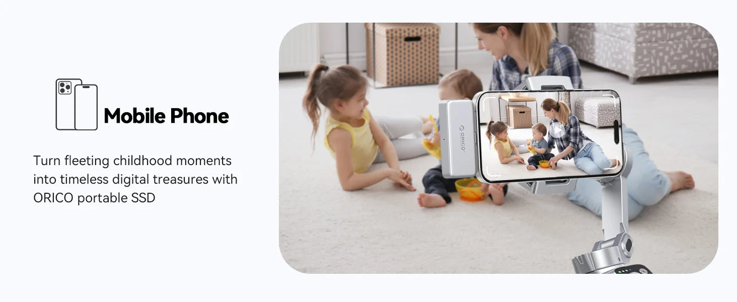 ORICO FlashPod 1 TB MINI magnetische tragbare SSD bis zu 2000 MB/s ProRes mit Direktstecker für iPhone 15 16 Serie, Tablets, Laptop