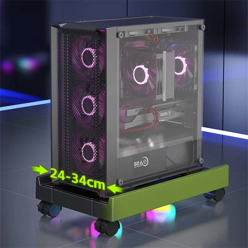 Mobiler PC-Turmständer, verstellbarer Computer-CPU-Halter, Teleskop-Desktop-Ständer, CPU-Wagen mit RGB-Lüfter, Wärmeableitung