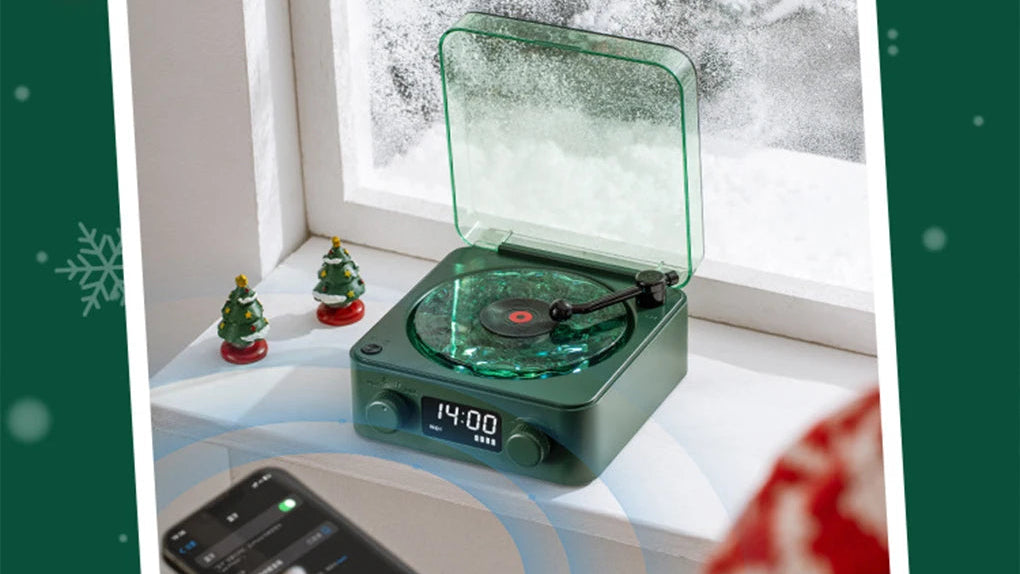 Retro Plattenspieler Lautsprecher mit weißem Rauschen, kabelloser Bluetooth-Schallplattenspieler, Stereo-Sound, RGB-Projektion, Lampeneffekt