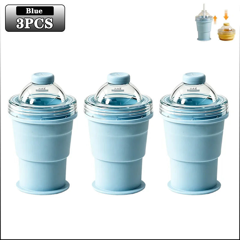 Silikon-Eiskugelbecher 2-in-1 – Faltbar, wiederverwendbar, Strohhalm-Deckel, Gelb & Blau