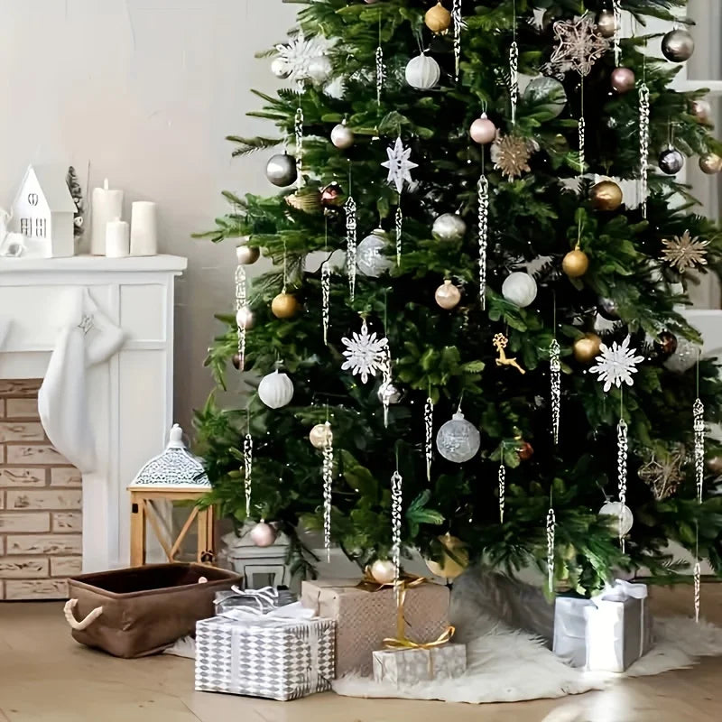 24 Stück klare Eiszapfen-Girlande – elegante hängende Eissäulen, schwere Drop-Dekorationen in verschiedenen Größen für Weihnachtsbaum, Weihnachtsgeschenke