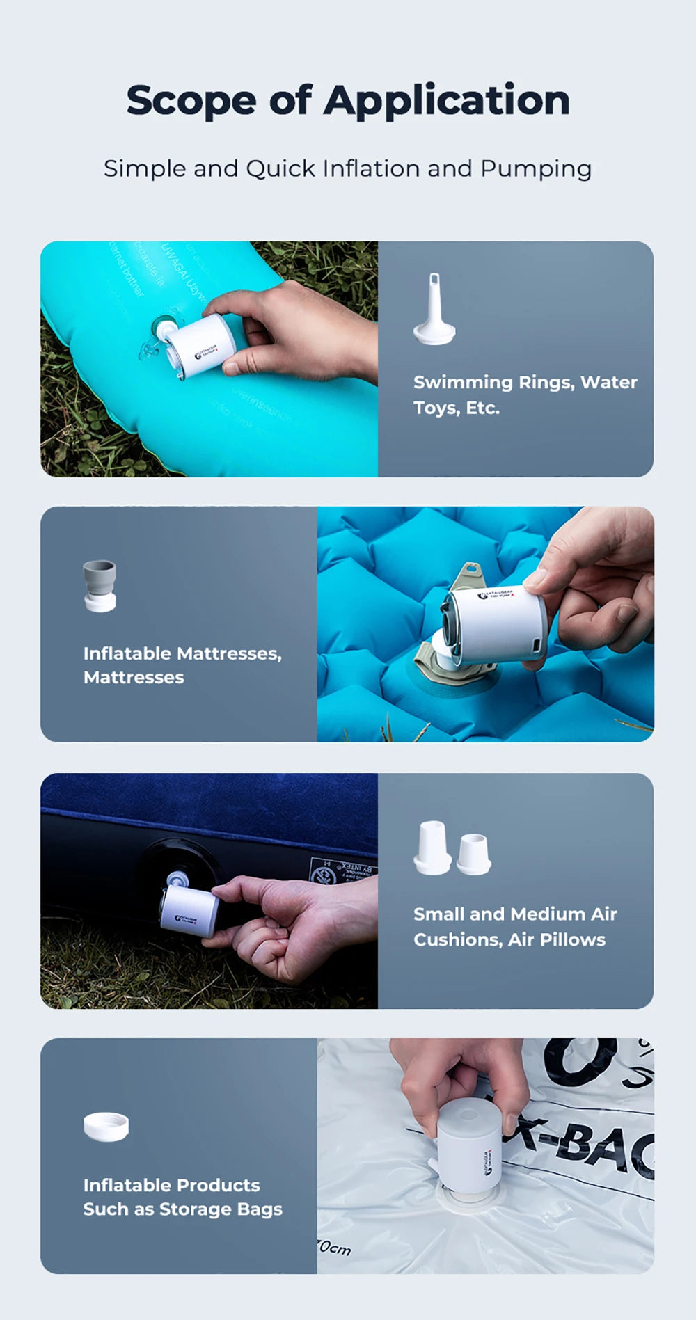 FLEXTAIL Tragbare Luftpumpe, Mini-Campingpumpe mit Licht, USB-C-Aufladung, ideal für Isomatten, Luftmatratzen, Vakuumbeutel