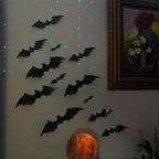 12/24/36/48/60 Stück schwarze 3D-Fledermaus-Wandaufkleber-Set, Halloween-Party-Essentials für Zuhause, Zimmerdekor, Fenster-Wandaufkleber, Glasaufkleber