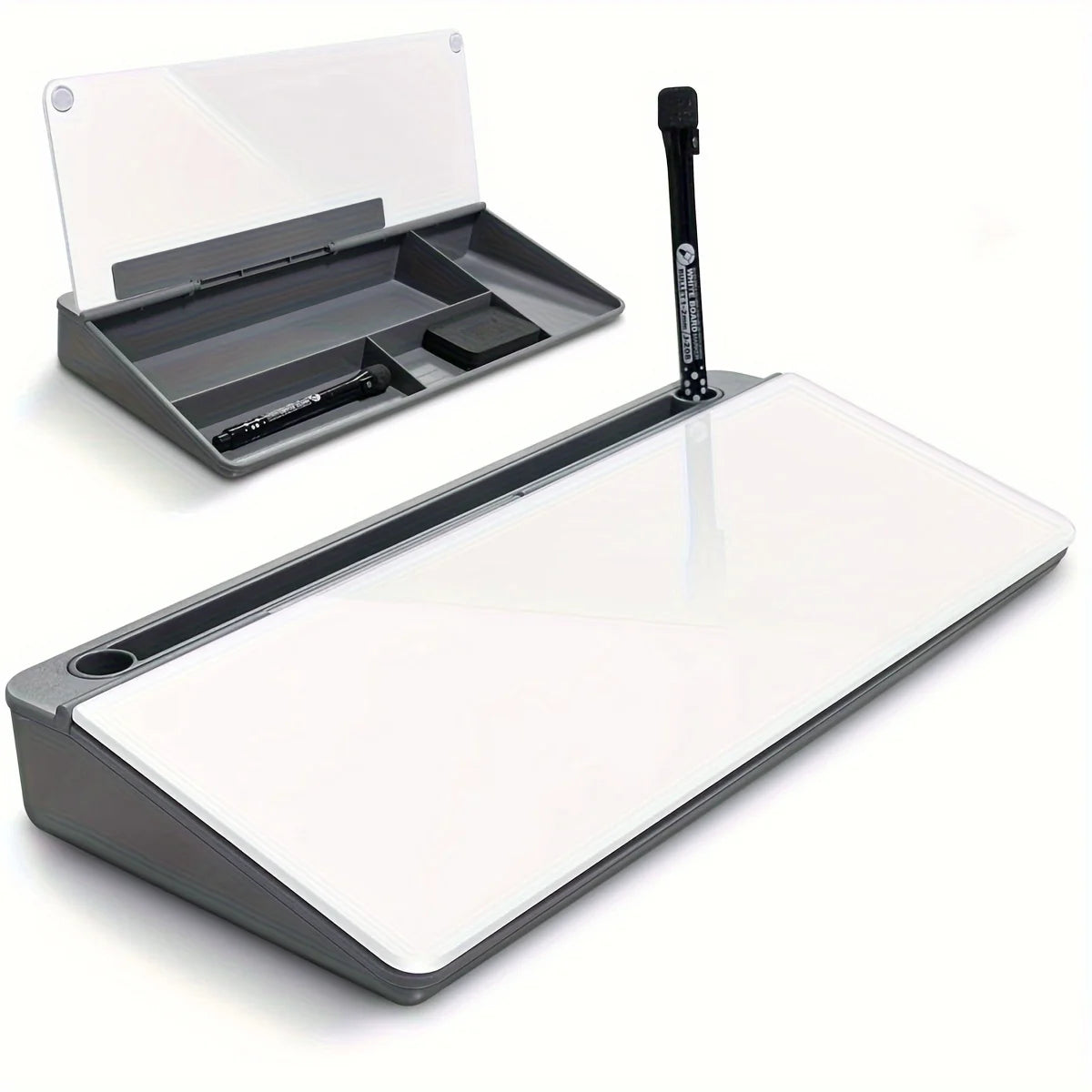 2-in-1 Schreibtisch-Whiteboard-Organizer – Whiteboard + 4 Fächer, Handy-Slot, Stiftehalter | BPA-frei | Büro & Homeoffice | 4 Farben