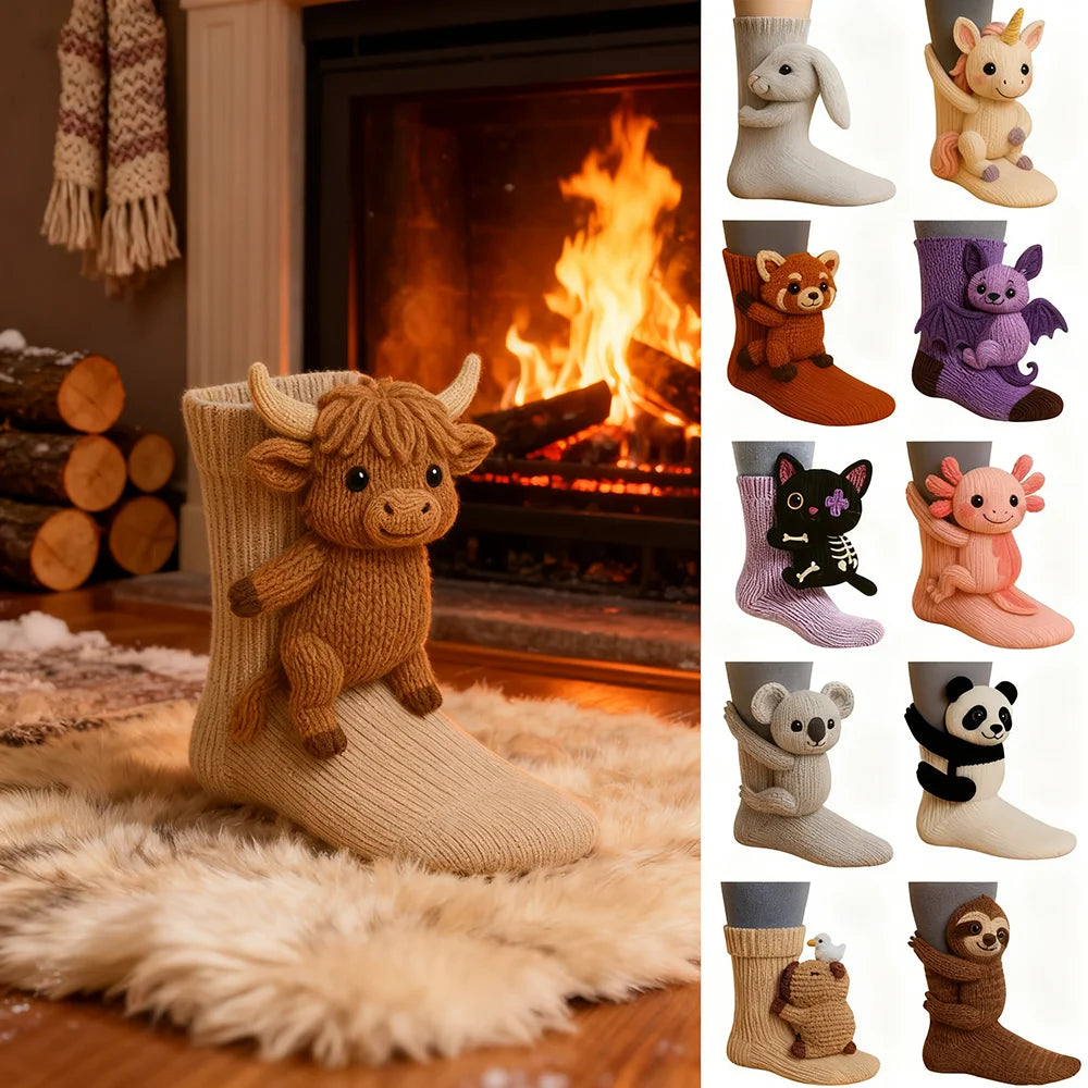 Neue 3D Stricken Tier Socken Hand Gehäkelte Doppel Schicht Neuheit Boden Socken Anti-Schweiß Warme Winter Socken Erwachsene Kind weihnachten Geschenk