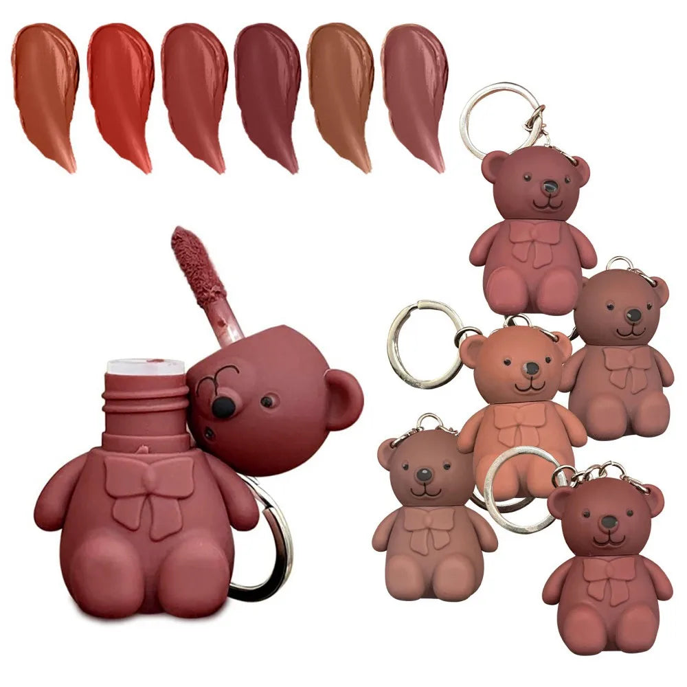 Wasserdicht 2 in 1 Schlüssel anhänger Bär flüssiger Lippenstift niedlich velevt matt lang anhaltende Schönheit Gesundheit koreanische Make-up tragbare Maquiagem