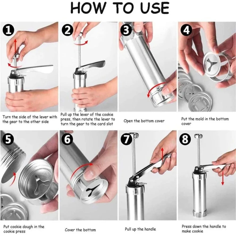 Ausstechformen-Set aus Edelstahl, Kekspresse, Pistole und 20 Keksplatten und 4 Düsen, DIY-Keksmaschine, Ausstechformen