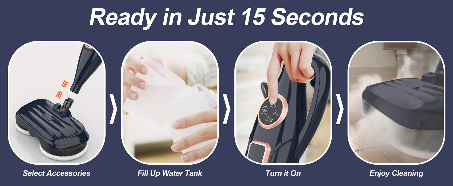 Dampfreiniger mit drehbarem Wischpad, 10-in-1, leichter Spin-Mop, 1300 W, leistungsstarker Bodendampfer für Zuhause, Hartholz, Laminat, VM6