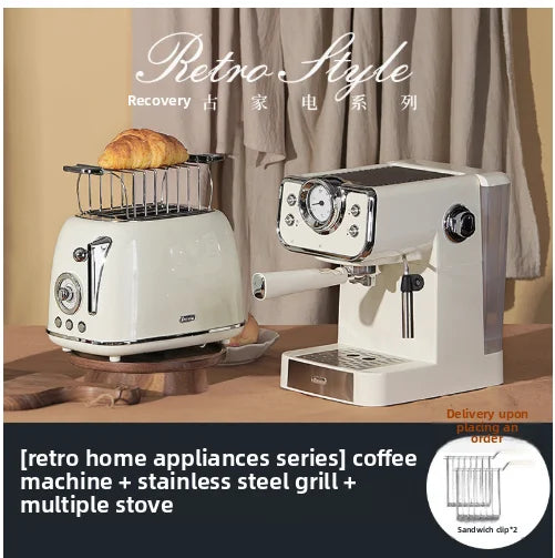 Kaffeemaschine Haushaltsgeräte Set Retro Toaster Edelstahl Elektrische Kaffeemaschine und Toaster Set
