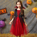 Halloween Kostüm Mädchen – Vampir-Teufel-Prinzessin, Schwarz-Rotes Tüllkleid mit Zubehör