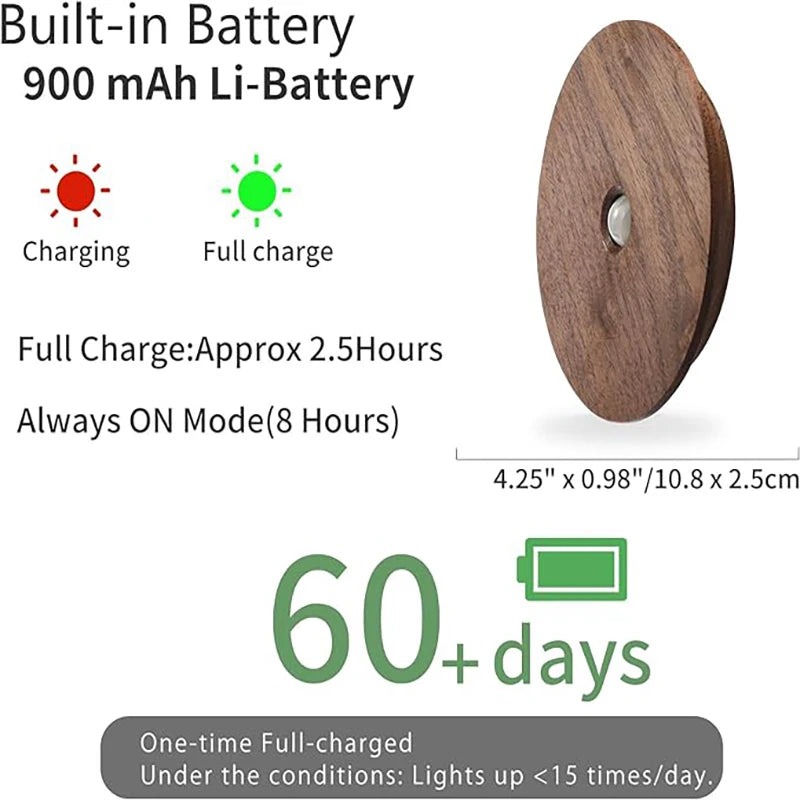 Bewegungssensor Nachtlicht aus Holz, USB wiederaufladbar, Stick-On-Stufen leuchten, magnetische Wandleuchten